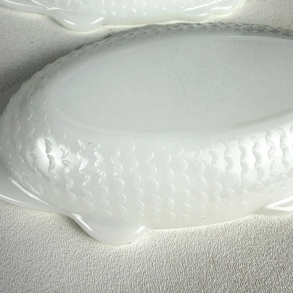 (2) VINTAGE Glasbake White Milk Glass Fish Shaped Baking Dish 9.25